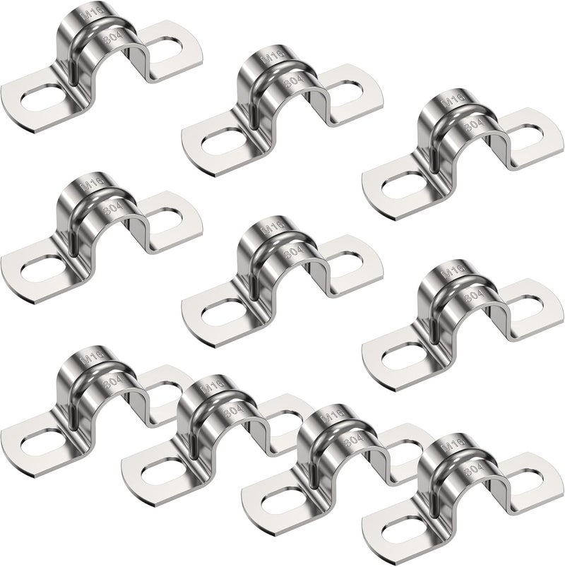 PEROMI 10Pcs 5/8 Inch (16mm) Heavy Duty U-Tube Strap Clamp- 2 Hole,Stainless Steel-304 U Bracket Pipe Strap Clamp Hanger Tube Tension Clips ID 5/8 Inch-new - Image 1